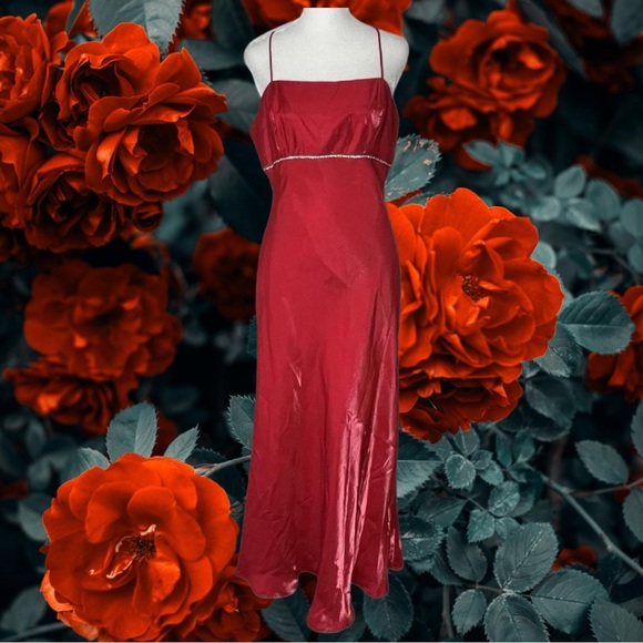 Vintage Dresses & Skirts - Vintage 90s Iridescent Red Prom Dress Size XL Embellished Empire Waist NEW